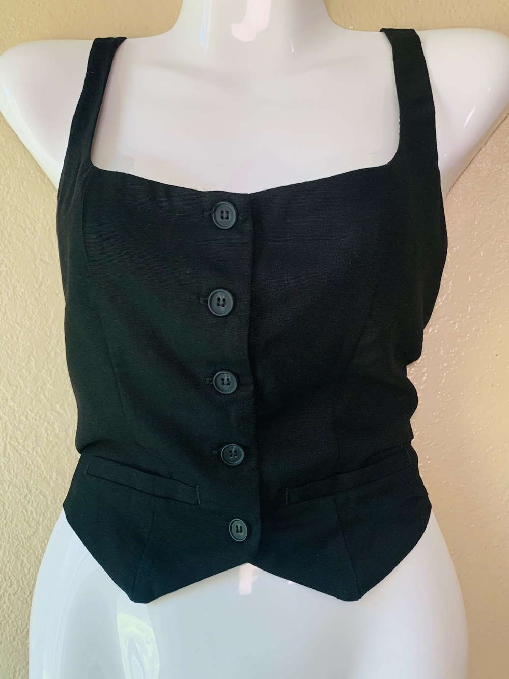 Love Tree Linen Blend Black Dark Academia Chic Button Down Top Size S